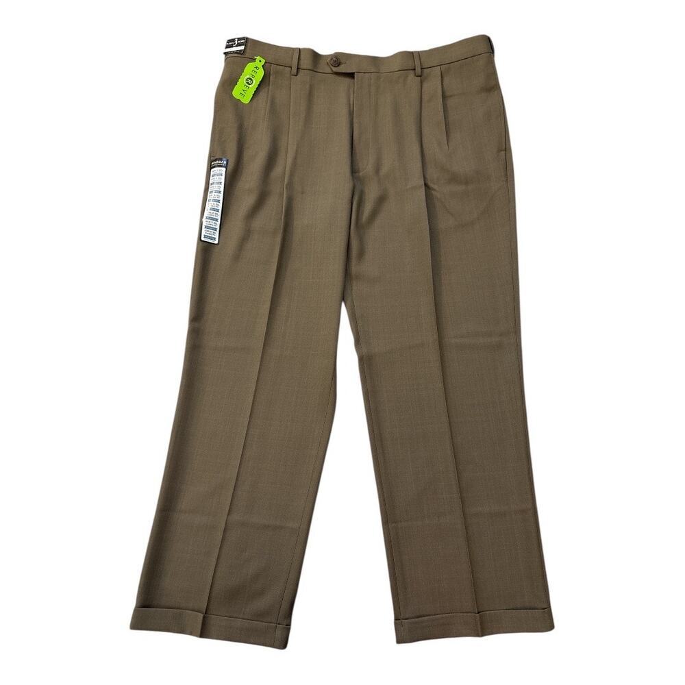 Haggar Men's E-CLO Repreve Stria Pleat Front Dress Pant Khaki Size 40W x 30L 70 - Picture 3 of 7